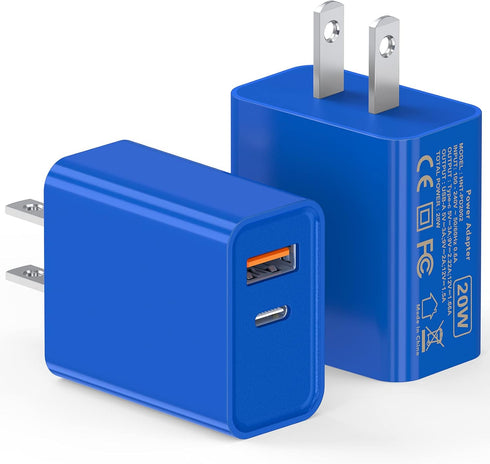 2 Pack USB C Charger, 20W PD Fast Dual Port Plug Type C Charger, Compatible for iPhone 14 Plus/Pro/Pro Max/13 Pro