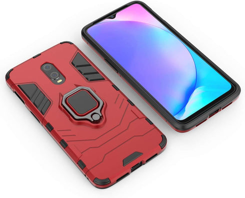 OnePlus 7, OnePlus 6T Case (Red) - Metal Ring Grip Kickstand Shockproof Hard Bumper, Dual Layer Rugged Cover