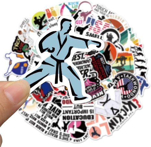 Taekwondo Stickers, 50 Pcs Martial Arts Black Belt Self-Protection Decals for Laptop, Water Bottle, and Party Supplies