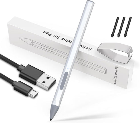 Stylus Pen for Microsoft Surface Pro 9/X/8/7/6/5/4/3, Surface Go/Go2/Go3, Silver Touch Pen for Tablets