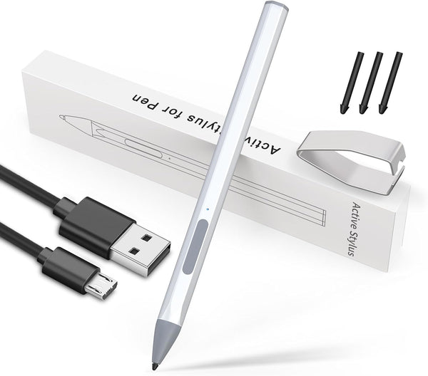 Stylus Pen for Microsoft Surface Pro 9/X/8/7/6/5/4/3, Surface Go/Go2/Go3, Silver Touch Pen for Tablets