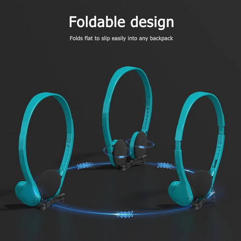 3 Pack 3.5mm 4ft 3 Bulk Headphones for School, Classroom, Students - On Ear with Jack, Tangle Free Cable, Colors