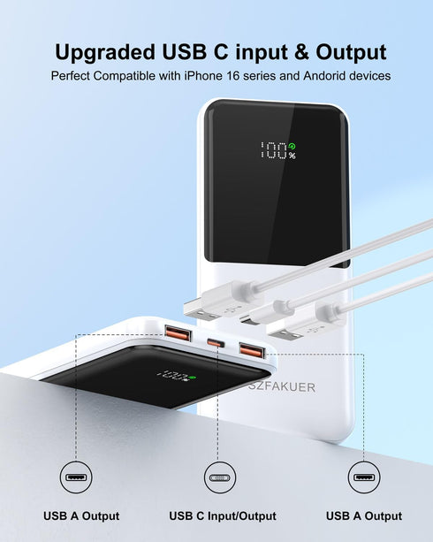 Szfakuer 10000mAh Bank,22.5W Pack 17/16/15/14/13/12 Portable Charger,Slim Power USB-C Fast Charging Battery Compatible