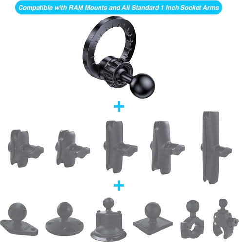 Magnetic Phone Holder Base with 1” Ball Mount Adapter for MagSafe Compatible with RAM Mounts Double Socket Arm for iPhone 15 14 13 12 Series