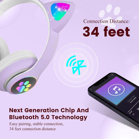 Kid Headphones for School, Wireless Bluetooth Headphones with Microphone, Violet