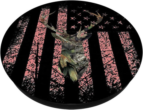 USA Flag Pink Black Background PopSockets - Women Girls Deer Hunting Camo Swappable Grip