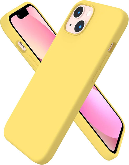 ORNARTO Slim Liquid Silicone Case for iPhone 13, 3 Layers Full Covered Soft Gel Rubber 6.1 inch-Lemon Yellow