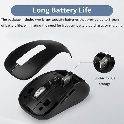 Wireless Bluetooth Mouse, USB + Dual Bluetooth, Adjustable DPI, L380 Model for Computer and Laptop