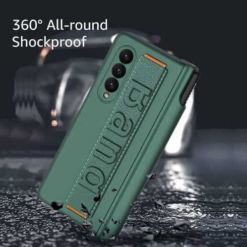 for Samsung Galaxy Z Fold 3 Case, with Wrist Strap & Screen Protector & S Pen Slot, Magnetic Hinge Protective Bumper