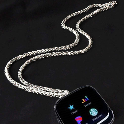 Stainless Steel Chain Necklace Smartwatch Band, Compatible with Fitbit Versa 1/2/Lite, Polished Silver Metal Replacement