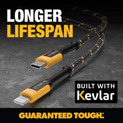 DEWALT Lightning to Type C Cable Reinforced Braided Cable for Type C Fast Charging USB C to Lightning Charging