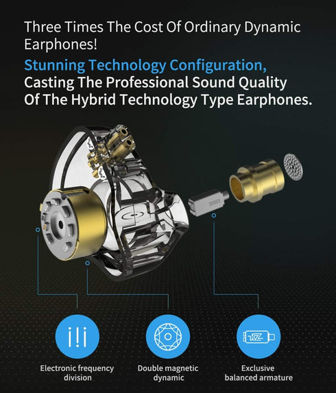 KZ ZSN Pro Dual Drivers 1BA 1DD in Ear Earphones - HiFi Power Bass Earbuds with Detachable Cable for Audiophile