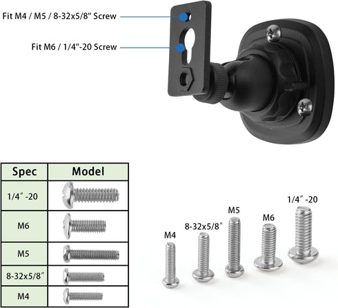 2 Pack Speaker Wall Mount Holder for 1/4"-20 Threaded Keyhole, 360 Rotation Adjustment, Aluminum Alloy Mount, Black
