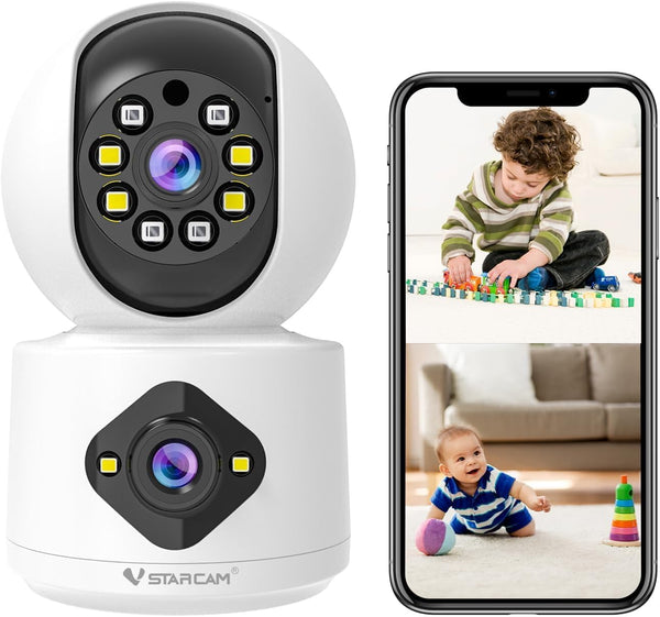 VSTARCAM 1080P Camera Dual-LensI, Pet Baby Monitor,360 Security Camera Indoor with Siren &