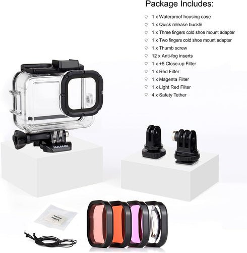 Waterproof Case with Dive Filters for GoPro Hero 8 Black, 196ft/60m Protective Underwater Diving Housing Accessories