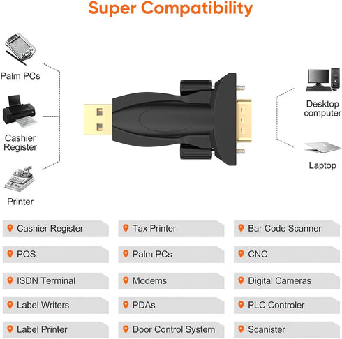 CableCreation USB to RS232 Male Adapter, DB9 Serial Converter with PL2303 Chipset for Windows, Linux, Mac OS, Black