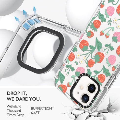 MOSNOVO Clear Shockproof TPU Case for iPhone 12 & 12 Pro, Buffertech 6.6 ft Drop Impact, Strawberry Garden Design
