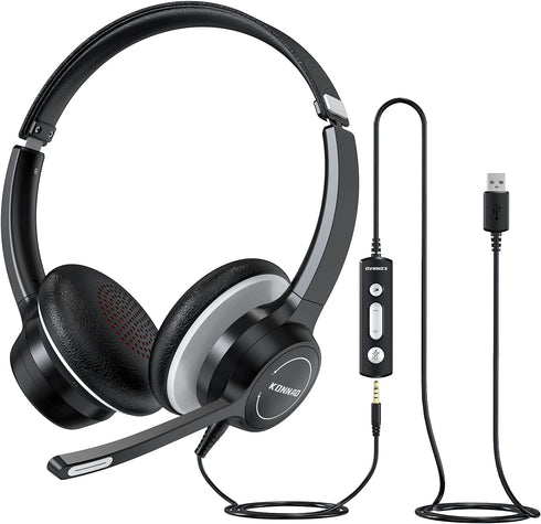 USB Headset with Microphone, 3.5mm Wired Computer Headsets with Noise Cancelling Microphone,