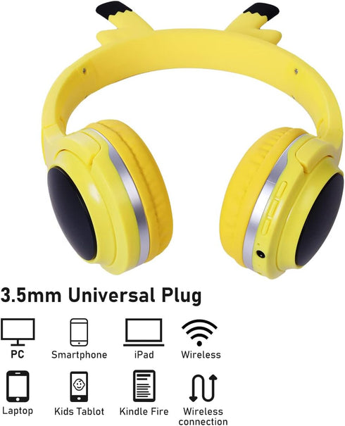 Kids Bluetooth Headphones, Colorful LED Lights Wireless Cartoon Headphones, Over Ear Headphones with Built-in Mic for