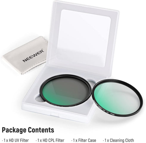 NEEWER 77mm CPL UV Lens Filter Kit, Circular Polarizer and UV Protection Filter Set with HD Optical Glass