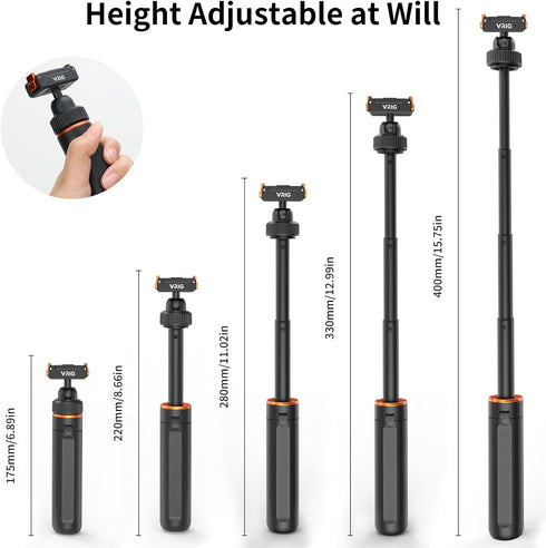 VRIG 40cm/15.7" 5 4/ 360, AC-79 Telescopic Selfie Stick Tripod for DJI Osmo Action Pro/ Osmo Action Camera Vlog Handle