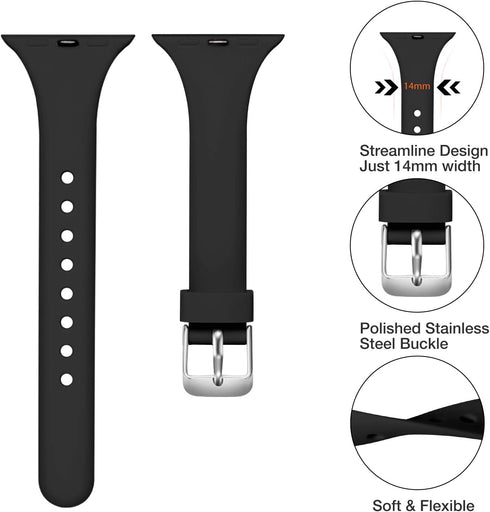 Laffav Slim Band, Compatible with Apple Watch 40mm 38mm 41mm 44mm 42mm 45mm 46mm 49mm, Soft Silicone Strap
