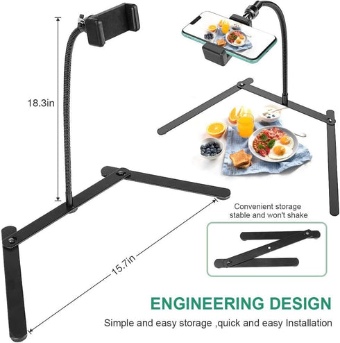 Adjustable Gooseneck Cellphone Holder, Overhead Phone Mount, Table Top Teaching Online Stand for Live Streaming, Online