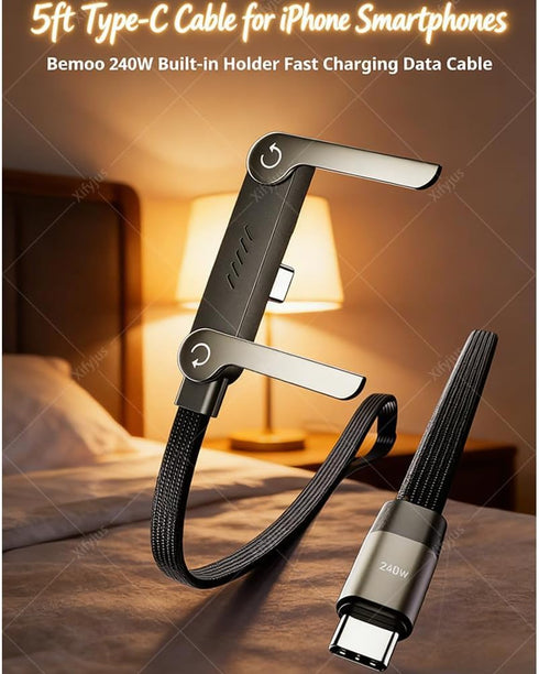 Generic 240W 2-in-1 (1pc,C-C) Sideways Phone Charger, Stand Data Cable, Invisible Holder Charger Cable, Invisible