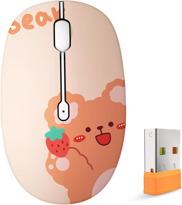 Cute Bluetooth Mouse, 2.4 GHz Wireless Mice with USB Receiver for Laptop and iPad (Kerry Bear)
