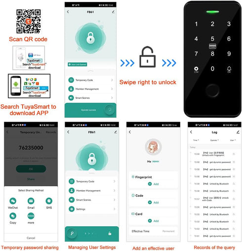 NFC Bluetooth Tuya Access Controller, IP68 Waterproof RFID Keypad Fingerprint Smart Lock System