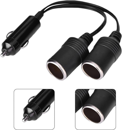 Dual Double Socket 12v Car Cigarette Lighter Adapter, Car Cigarette Lighter Splitter 12v 24v Charger Plug Male to 2-Way