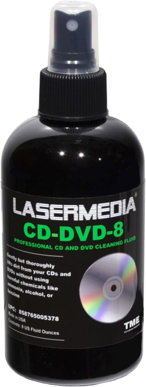 CD DVD Cleaning Solution Fluid 8 Ounce Spray Bottle Cleaner (Not a Scratch Remover) Made in USA Lasermedia