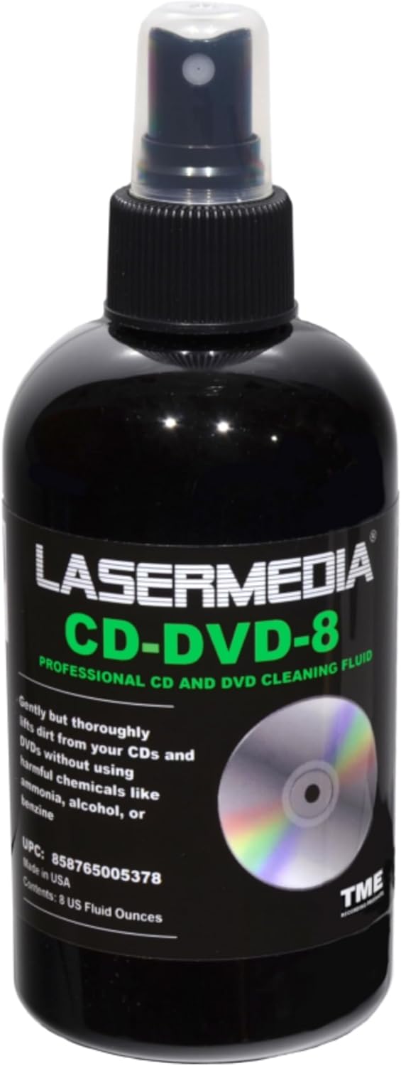 CD DVD Cleaning Solution Fluid 8 Ounce Spray Bottle Cleaner (Not a Scratch Remover) Made in USA Lasermedia