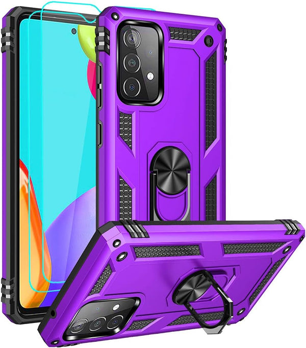 Samsung A52 Case, Galaxy A52 Case with HD Screen Protector, Military-Grade Ring Holder Kickstand, Purple