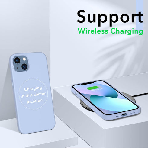 ORNARTO Slim Liquid Silicone Case for iPhone 13 6.1, 3 Layers Full Covered Soft Gel Rubber Protective Cover (Light Blue)