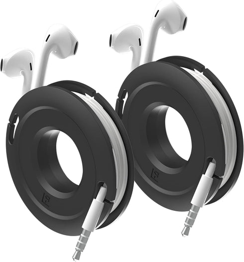 Side Winder Mini and Max Headphone Organizer, 2-Pack for Wrapping Earbuds and Cords for Travel (Black, Mini)