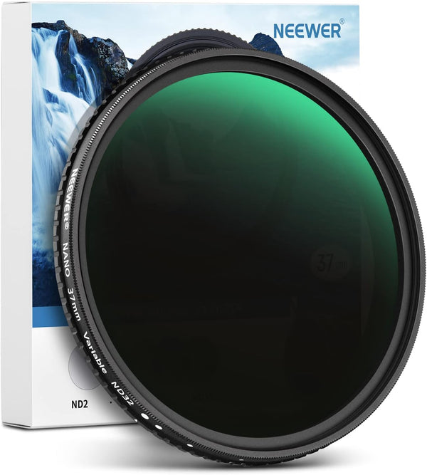 NEEWER 37mm HD Variable ND Filter - ND2-ND32 (1-5 Stops), Optical Glass, 30 Layer Nano Coated, Ultra Slim Frame