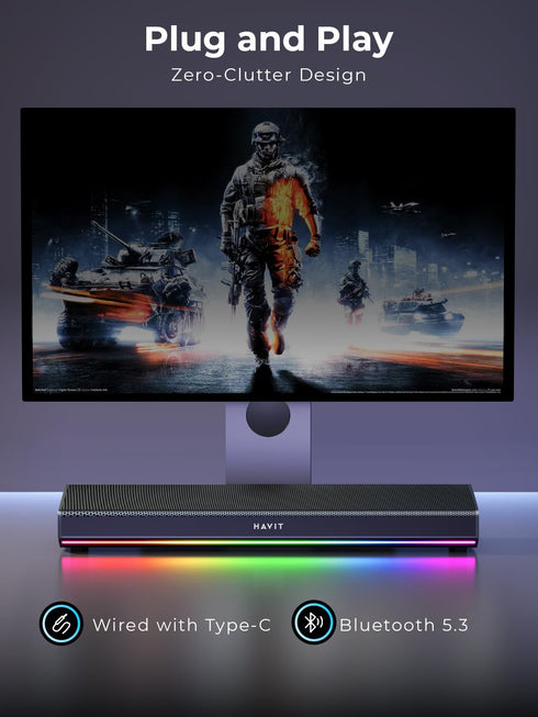 havit 5.3 Computer Speakers for Desktop PC, Bluetooth Pc Soundbar with Dynamic LED Light, HiFi Stereo, Poratble