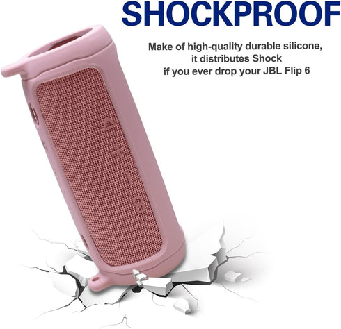 LTGEM Silicone Protective Case for JBL Flip 6 Portable Bluetooth Speaker with Extra Carabiner and Strap - Pink (Case