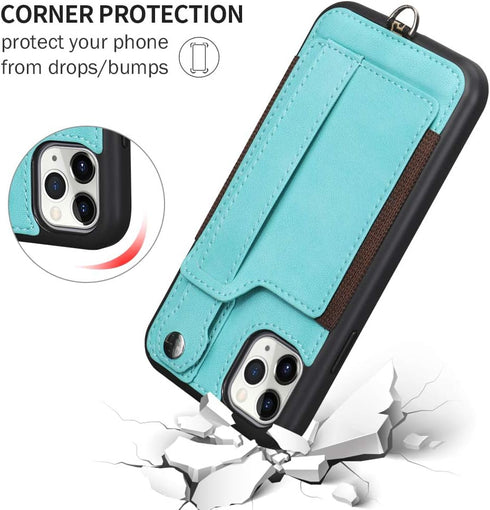 TOOVREN Phone Cover for iPhone 11 Pro Max - Wallet Case with Card Holder, PU Leather Kickstand, Adjustable Lanyard