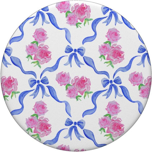 Coquette Aesthetic Pink Rose Blue Bow Ribbon PopSockets Swappable PopGrip