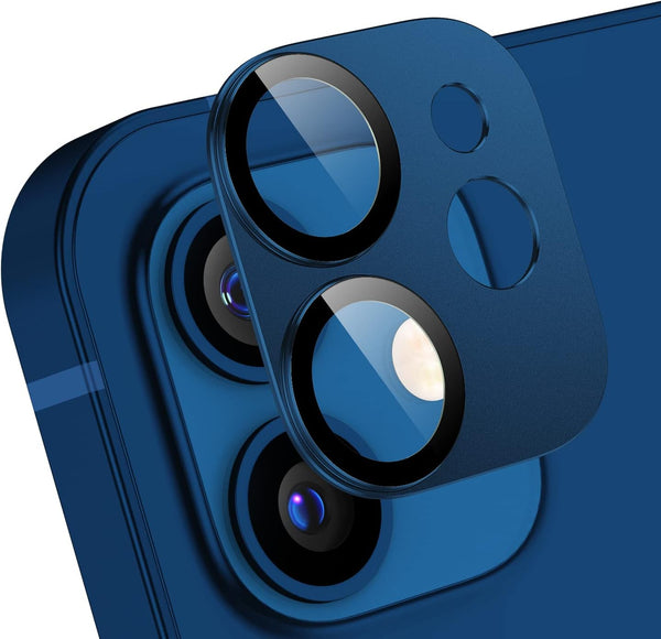 2 PCS Metal Rear Camera Lens Protector for iPhone 12, Tempered Glass Film, 9H Hardness Scratch Resistant Cover - Blue