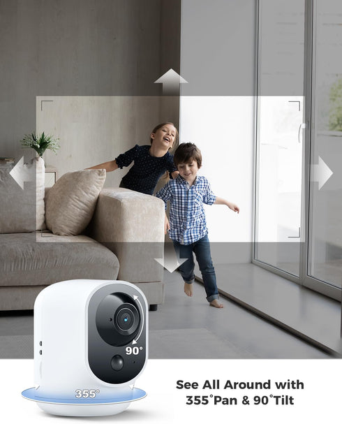 COCOCAM 2K 5200mAh 2.4G Indoor Pan/Tilt Security Camera with Battery, WiFi Camera,Wireless for Baby Monitor/Pet/Home