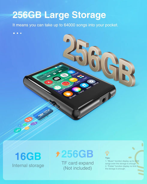 Tokemisc MP3 Player with Bluetooth 5.3, 16GB Full Touchscreen, Kids Portable Music Device, FM Radio, E-Book, Earphones