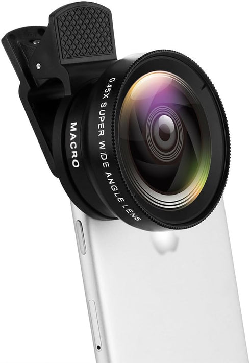 Phone Camera Lens, Professional Attachment Universal Clip on Cell Phone Photography Kit, 0.45X Wide Angle 12.5X Super