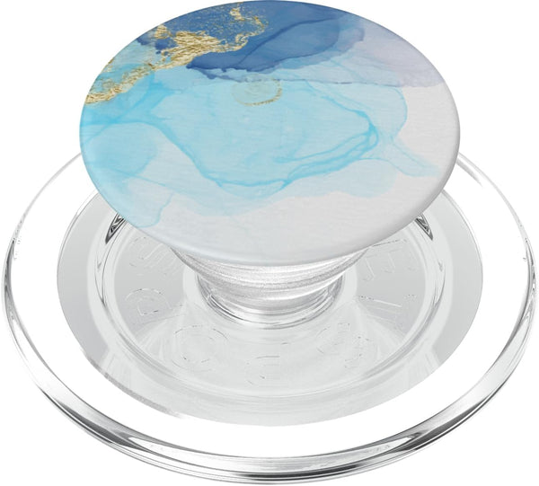 Elegant Blue Marble-Look White Golden PopSockets PopGrip for MagSafe