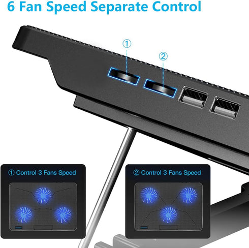 LIANGSTAR Laptop Cooling Pad, Laptop Cooler with 6 Quiet Fans for 12-17 Inch Notebook Gaming Fan, 7 Height & Wind Speed