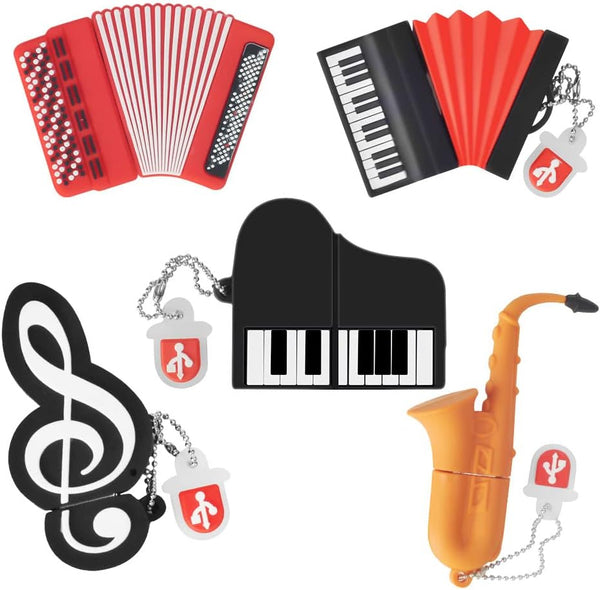 leizhan 5 x 8GB Cute Music USB Flash Drive, Accordion*2/Saxophone/Piano/Notes Shape Musical Instruments