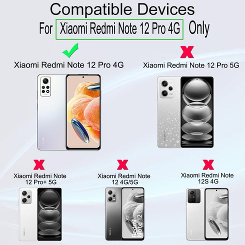 Ibywind Screen Protector for Xiaomi Redmi Note 12 Pro 4G(6.67") 2 Pack+1 Pack Camera Len Protector+1 Back Film,9H Tempered Glass,HD,Scratch Resistant,Bubble Free,Easy Install