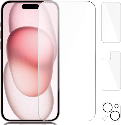 Beeyoka 3 Pack Screen Protector for iPhone 15 Plus, Front and Back Anti-Fingerprint Camera Protector for iPhone 15 Plus